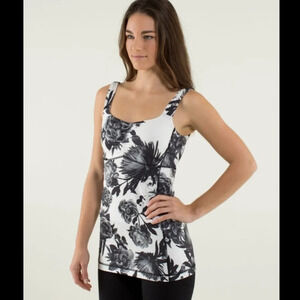 LULULEMON Aria Tank II Brisk  Bloom Black White